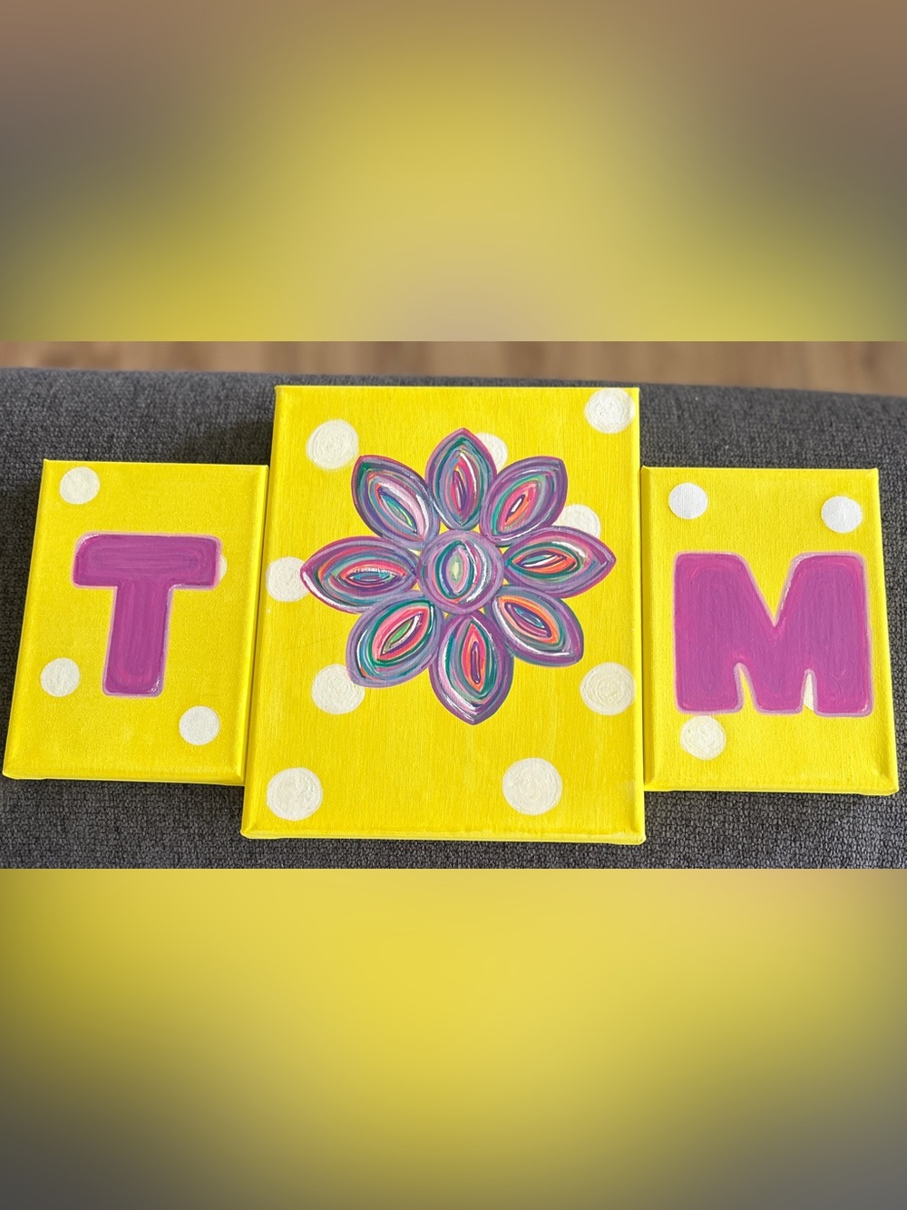 Custom Nursery Decor - Floral Trio Wall Art Canvas - Personalized Initials.